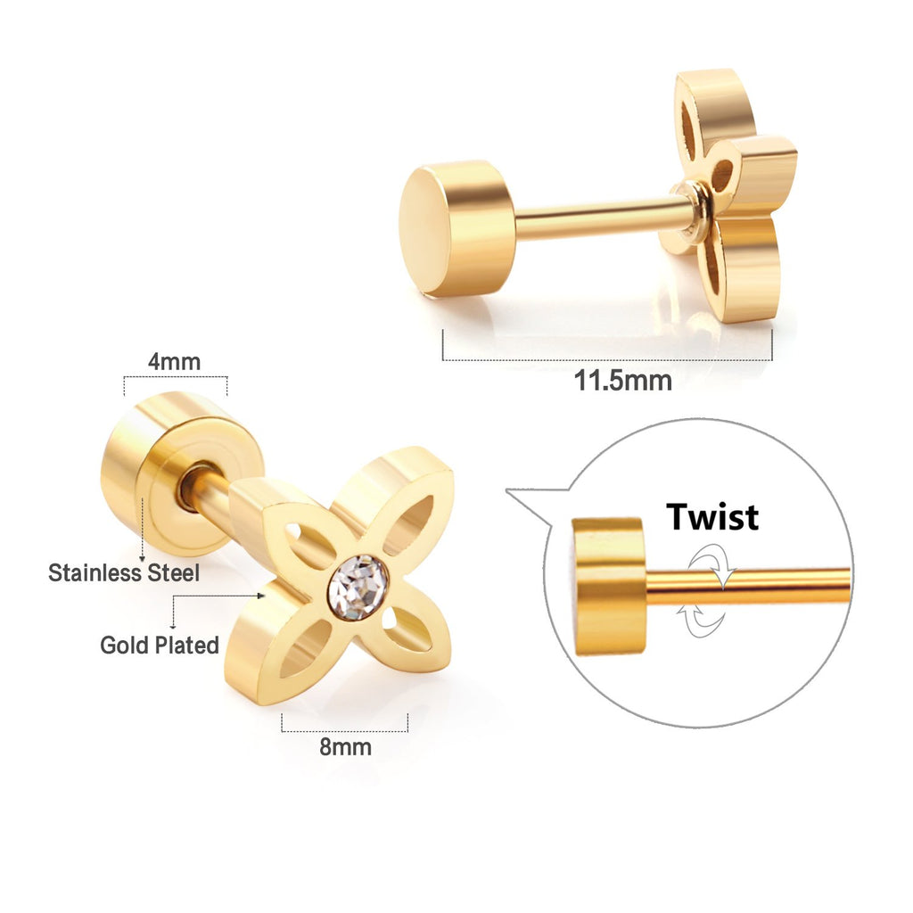 ASON pendiente de flor de moda, pendiente de tuerca de circonia cúbica para mujer, accesorios de joyería de acero inoxidable de Color dorado