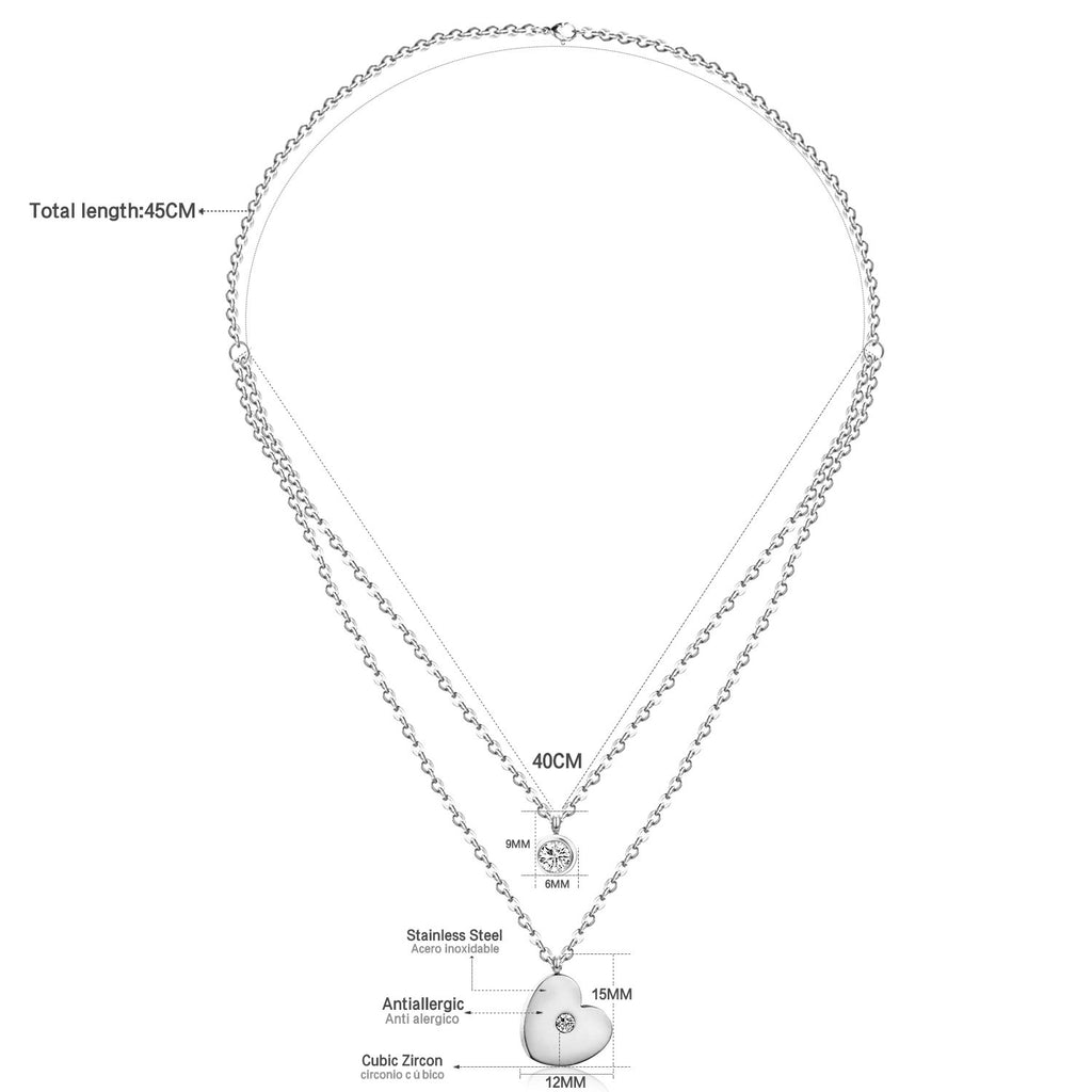 ASON Heart Shape Pendant Necklaces Gold Color Stainless Steel Multi-layer Chains Round Cubic Zirconia Choker For Women