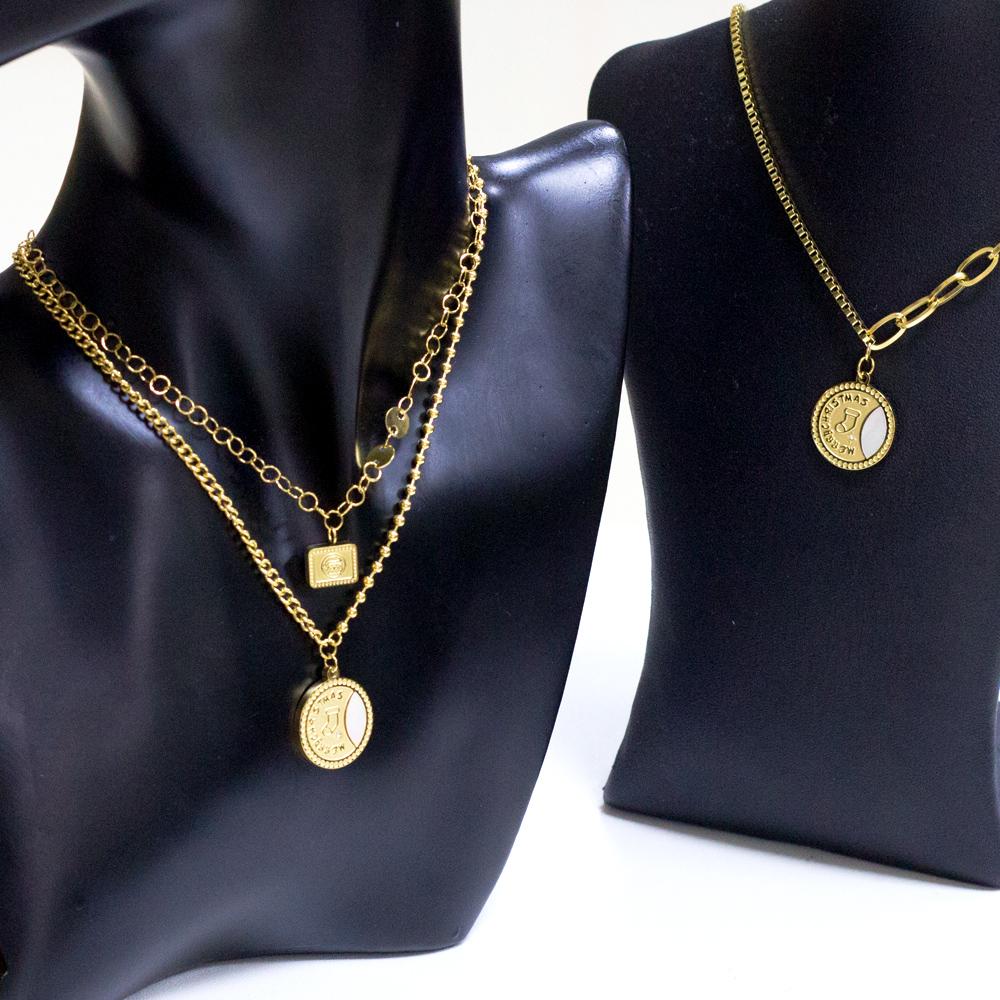ASON Fashion Gold Color Stainless Steel Christmas Pattern Pendant Necklace with Shell for Women Men Jewelry Gift Accessory asonjewelry