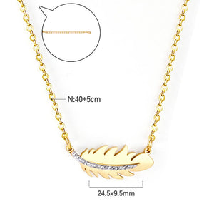 ASON Gold Color Feather Pendant Necklace with Rhinestone Stainless Steel Chain for Women Jewelry Gift Accessory Chokers