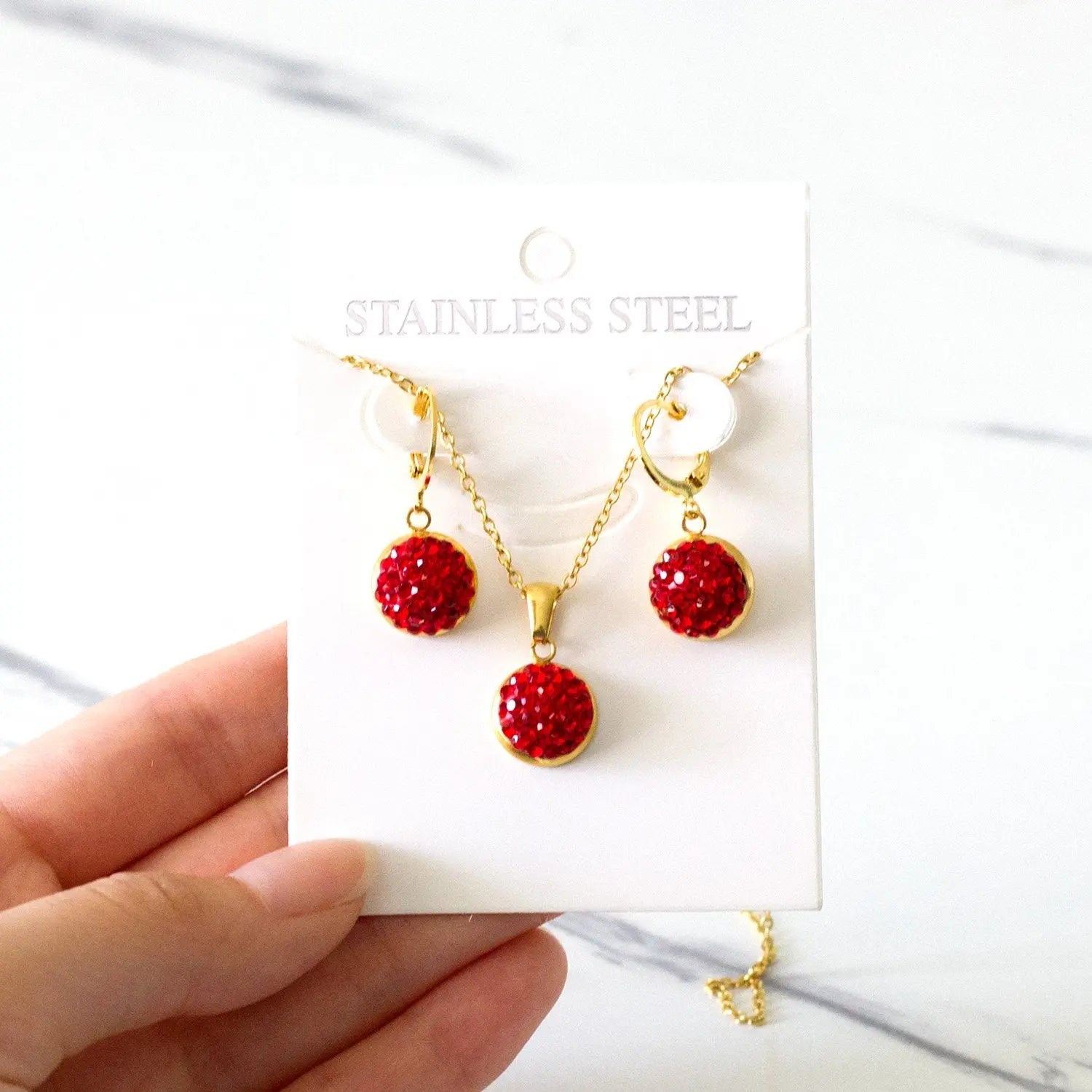 New Luxury Round Stainless Steel Chain Necklaces Earrings Sets For Women Bride Wedding Jewelry parures bijoux asonjewelry