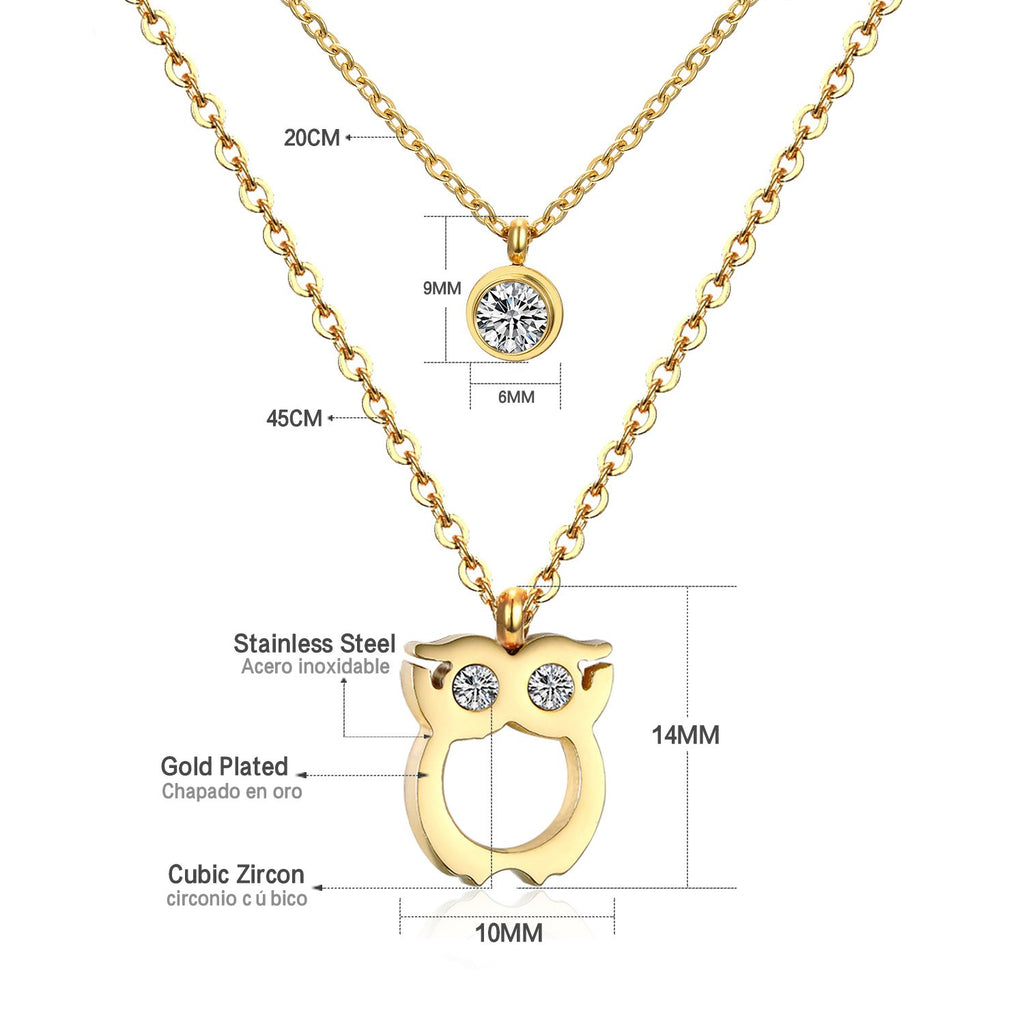 ASON Double Chains Necklaces 45cm Collars Jewelry Owl Pendant Necklaces Round Cubic Zirconia Accessories Bijoux Female