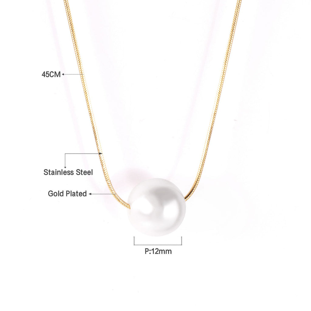ASON Gold Color Imitation Pearl Pendant Necklace Stainless Steel Snake Chains Necklaces Simple Accessories Women/Girl Party