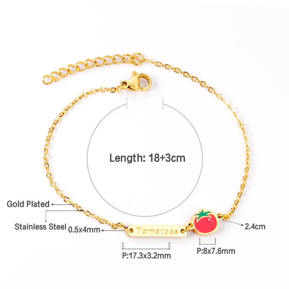 ASON encantadora pulsera con dije de tomate de dibujos animados, brazalete ajustable de acero inoxidable 316L para mujer, regalo, accesorios de joyería de moda