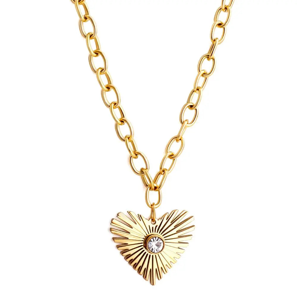 Stainless Steel Jewelry Thick Link Chains For Woman Sculpture Big Heart Punk Collares Boho Trendy Necklaces asonjewelry