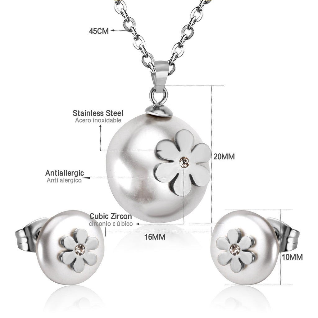 ASON Imitation Pearl Gold Bridal Wedding Jewelry Set for Women 316L Stainless Steel Necklace Pendant Small Stud Earring