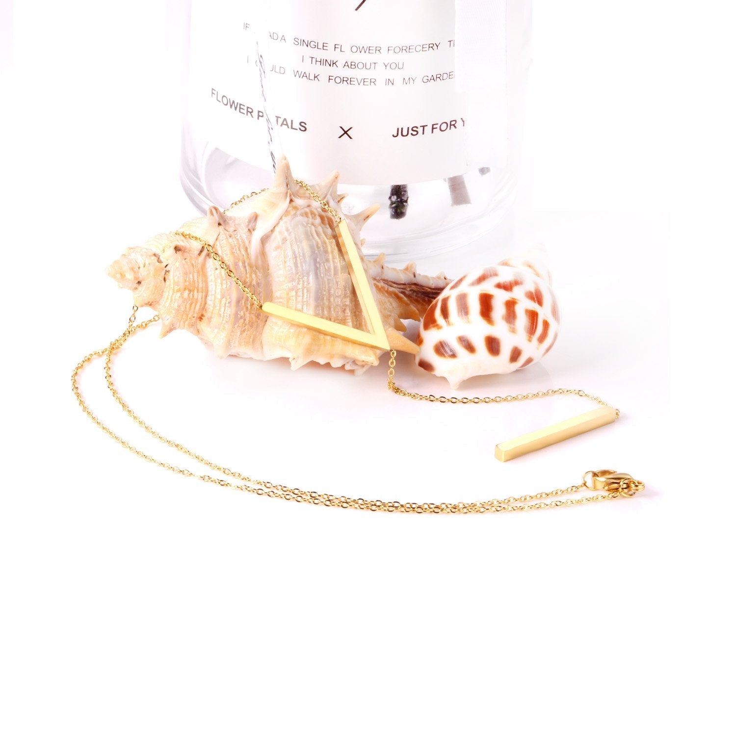 ASON Gold Color Stainless Steel Choker Letter V Link Chain Cuboid Pendant Necklaces For Women Fashion Jewelry Wholesale asonjewelry