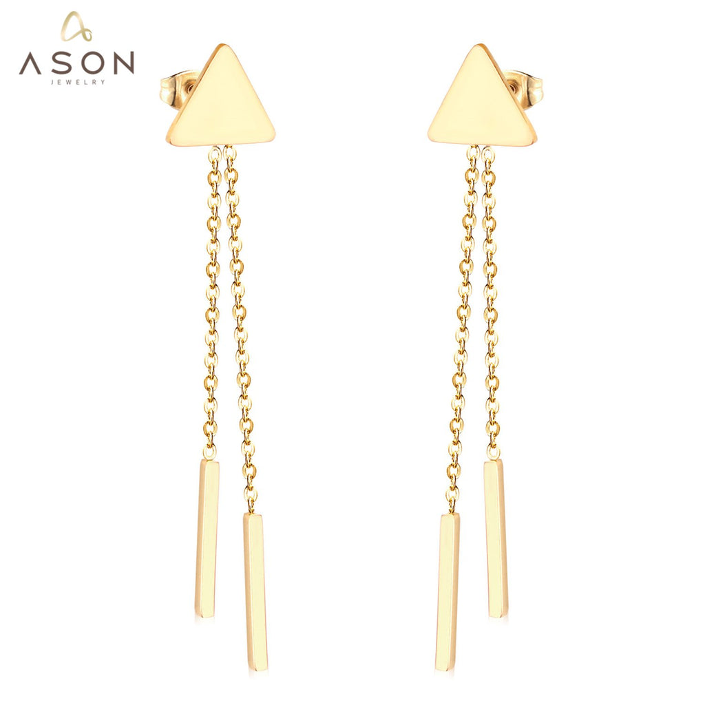 Pendientes ASON 2022 de cadena de eslabones largos, Pendientes colgantes de acero inoxidable, Color dorado, pendientes de moda, regalo de fiesta Mujier