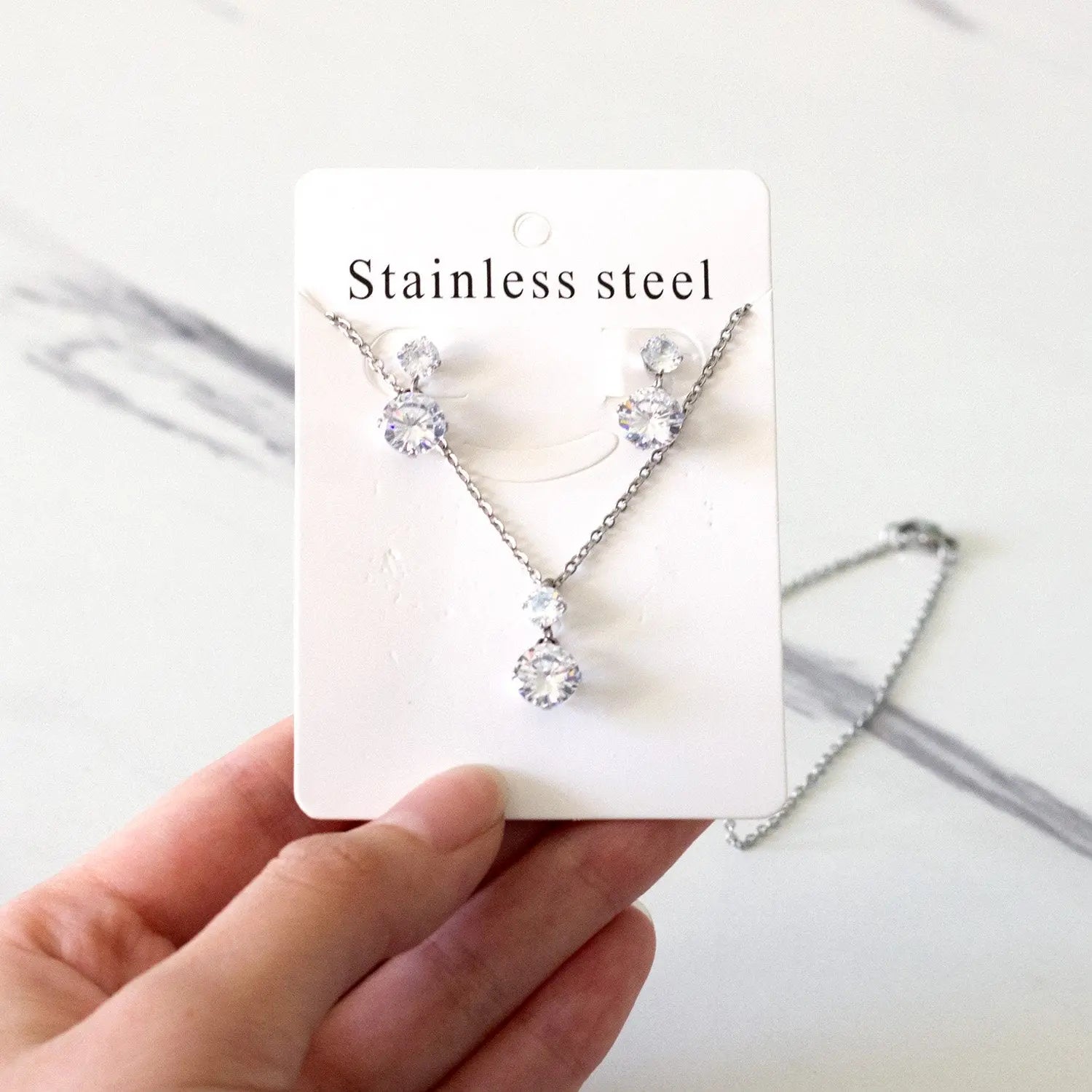 Stainless Steel Crystal Fashion Necklaces Earrings Jewelry Sets For Ladies Necklace Set Jewellry pendientes mujer asonjewelry