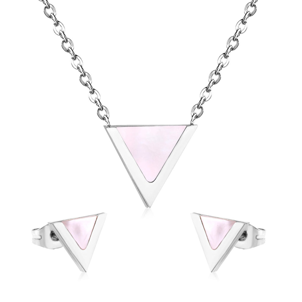 ASON Children Triangle Pendant Necklace Stainless Steel Small Stud Earrings Shell Jewelry Sets Party For Girl Women Fashion