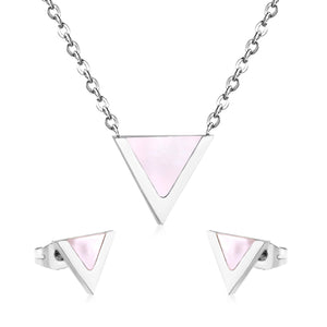 ASON Children Triangle Pendant Necklace Stainless Steel Small Stud Earrings Shell Jewelry Sets Party For Girl Women Fashion