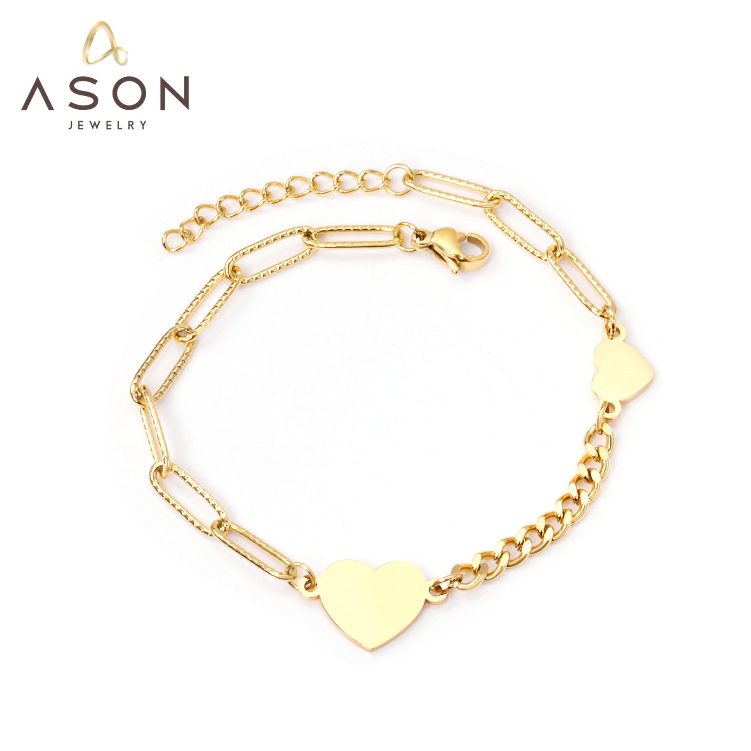 ASON Trendy Heart Shape Charms Bracelet Stainless Steel Bangle Bracelets for Women Gold Color Hand Chain Fashion Jewelry asonjewelry