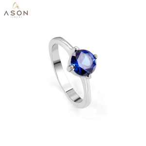 ASON – bagues de fiançailles en acier inoxydable pour femmes, petit cercle élégant avec zircone cubique bleue, bijoux de mariage, couleur argent
