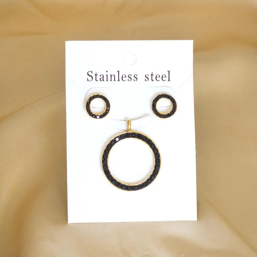 Big Round AAA Cubic Zirconia Hollow Circles Big Pendants And Round Earrings For Woman Jewelry Sets Black White Hot asonjewelry