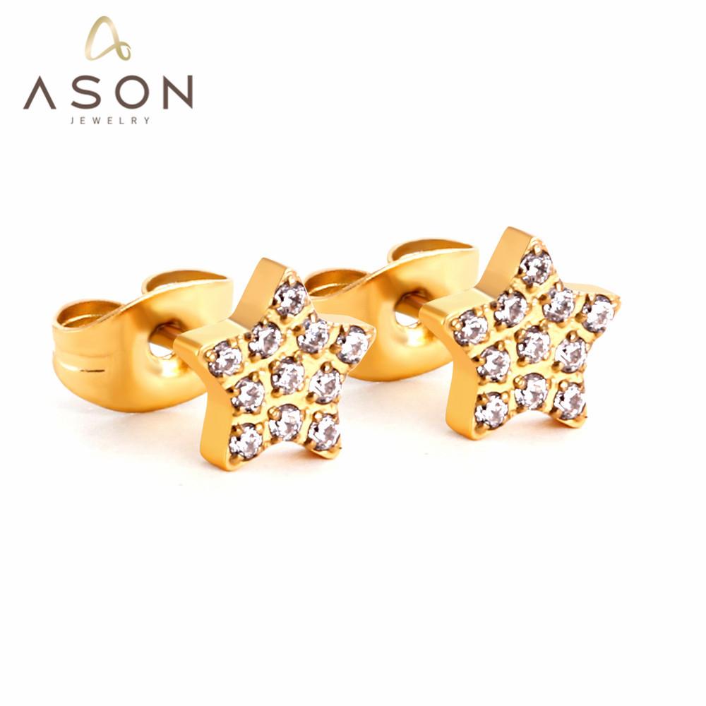 ASON Small Earrings Stainless Steel Star Heart Crown Earring with Rhinestones for Women Gold Color Jewelry Accessory asonjewelry