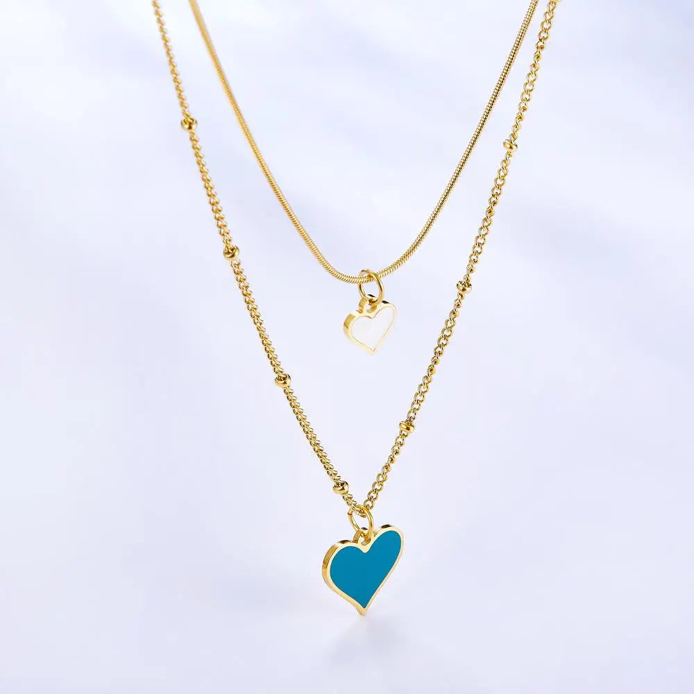 Romantic Heart Pendant Necklaces For Girls Fashion Party Jewellry Couple Necklace Gift Stainless Steel Layer Choker asonjewelry