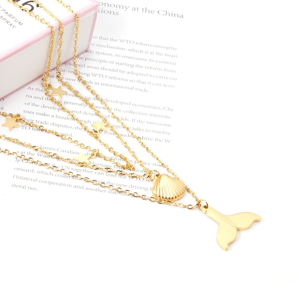 ASON 316L Stainless Steel Shell Fish Tail Pendant Multi Layer Necklace Star Choker for Women Party Gift Fashion Jewelry