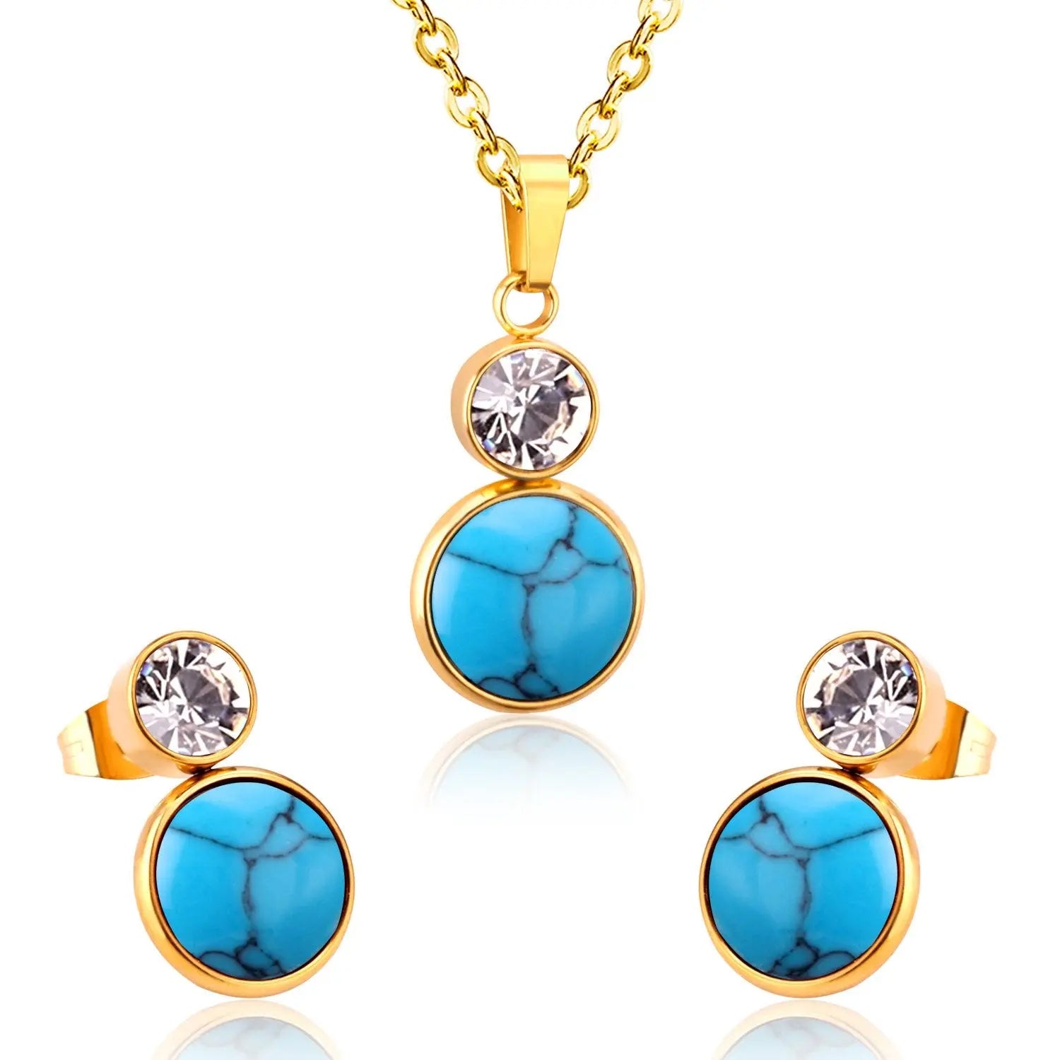 Crystal Opals Stainless Steel Necklaces Earrings Jewellery Sets Dubai Indian Wedding Jewelry Sets For Women Girls asonjewelry