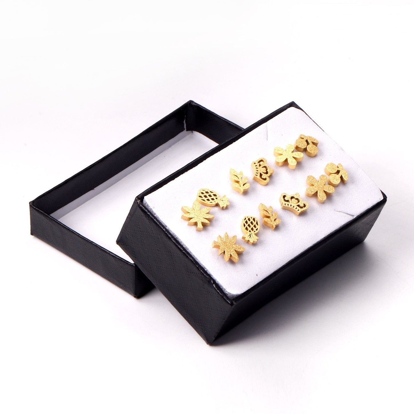 ASON 6Pairs/Box Crown/Flower/Leave Small Piercing Stud Earrings Sets Stainless Steel Gold Color Jewelry For Women Gift asonjewelry