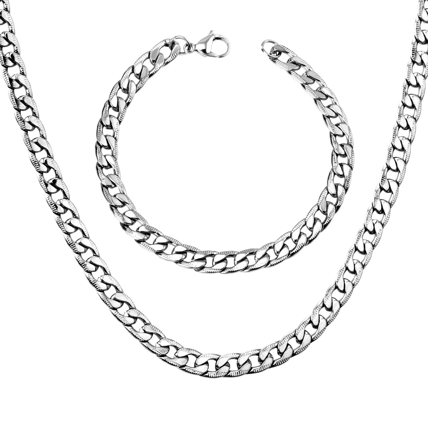 ASON Women/Men Necklace Set Three Colors Stainless Steel Necklace with Bracelet Set Cuban Chain for Diy Jewelry Making asonjewelry