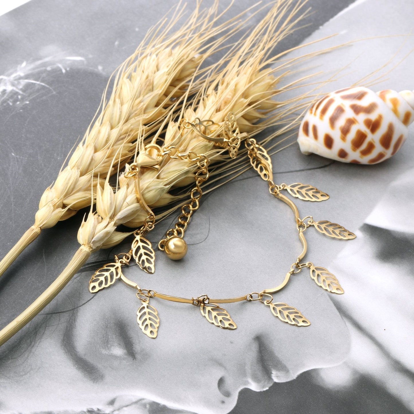 ASON Stylish 316L Stainless Steel Barefoot Chain Gold Color Leaves Anklet for Women Gift Foot Chain Accessories Jewelry asonjewelry