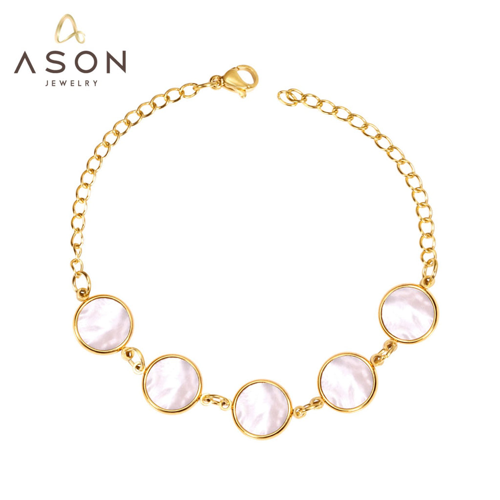 ASON  Fashion Bracelet Hot Round Shell Stainless Steel Link Chain Luxury Brand Accessories