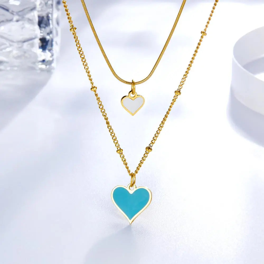 Romantic Heart Pendant Necklaces For Girls Fashion Party Jewellry Couple Necklace Gift Stainless Steel Layer Choker asonjewelry