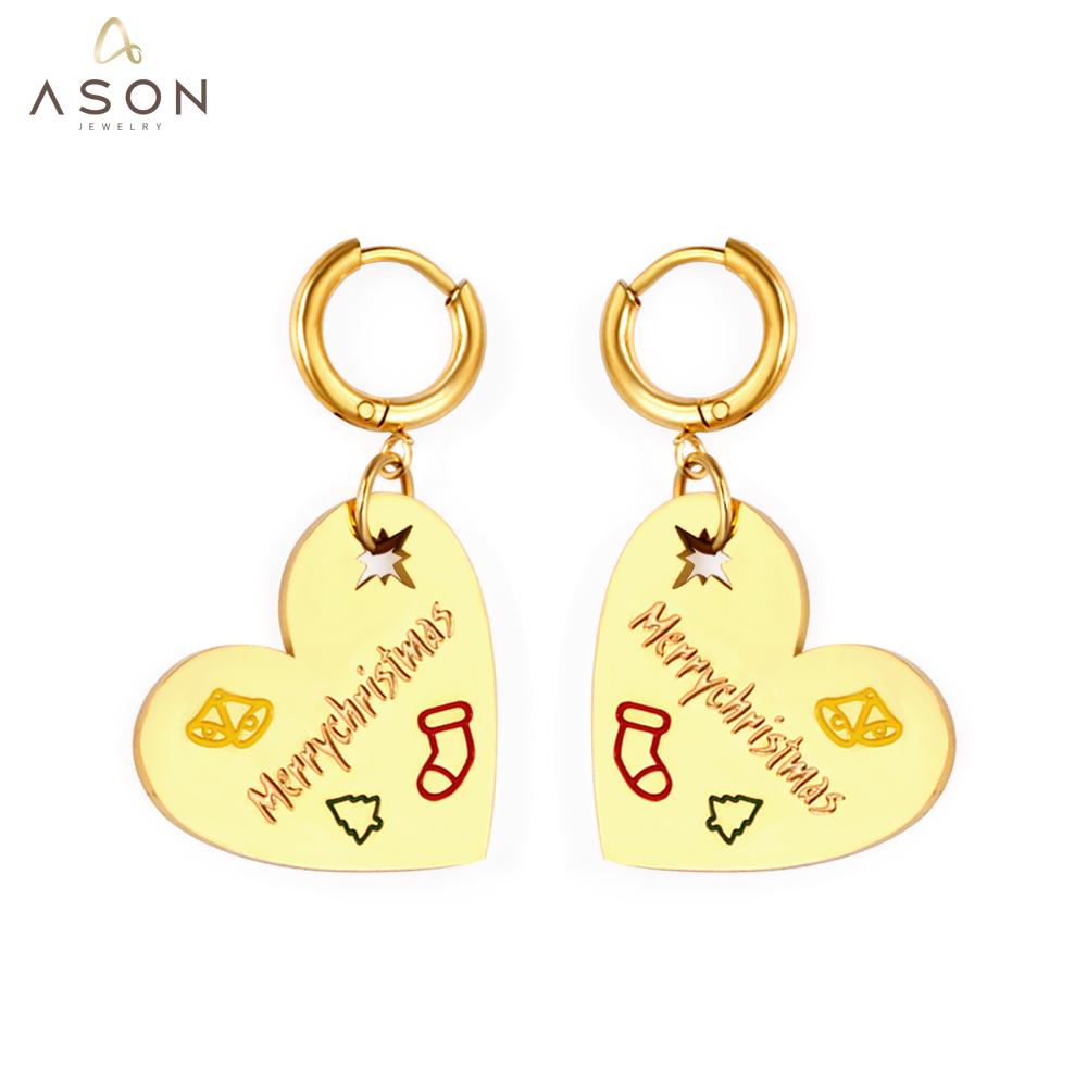 ASON Fashion Gold Color Heart Drop Earrings Jewelry Stainless Steel Dangle Earring for Women Christmas Gift Accessory asonjewelry