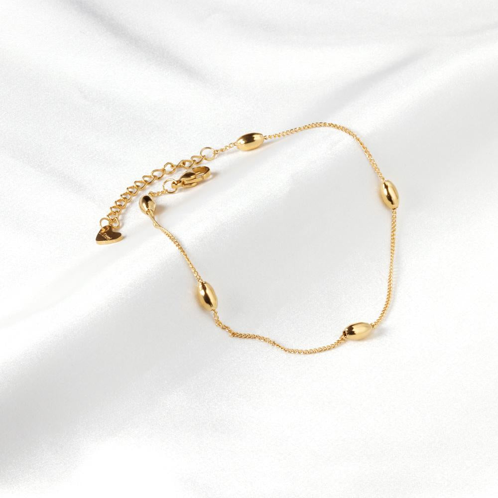 ASON Bead Anklet Foot Chains Gold Color Stainless Steel for Women Beach Jewelry Simple Leg Chain 23+5cm with Extender asonjewelry