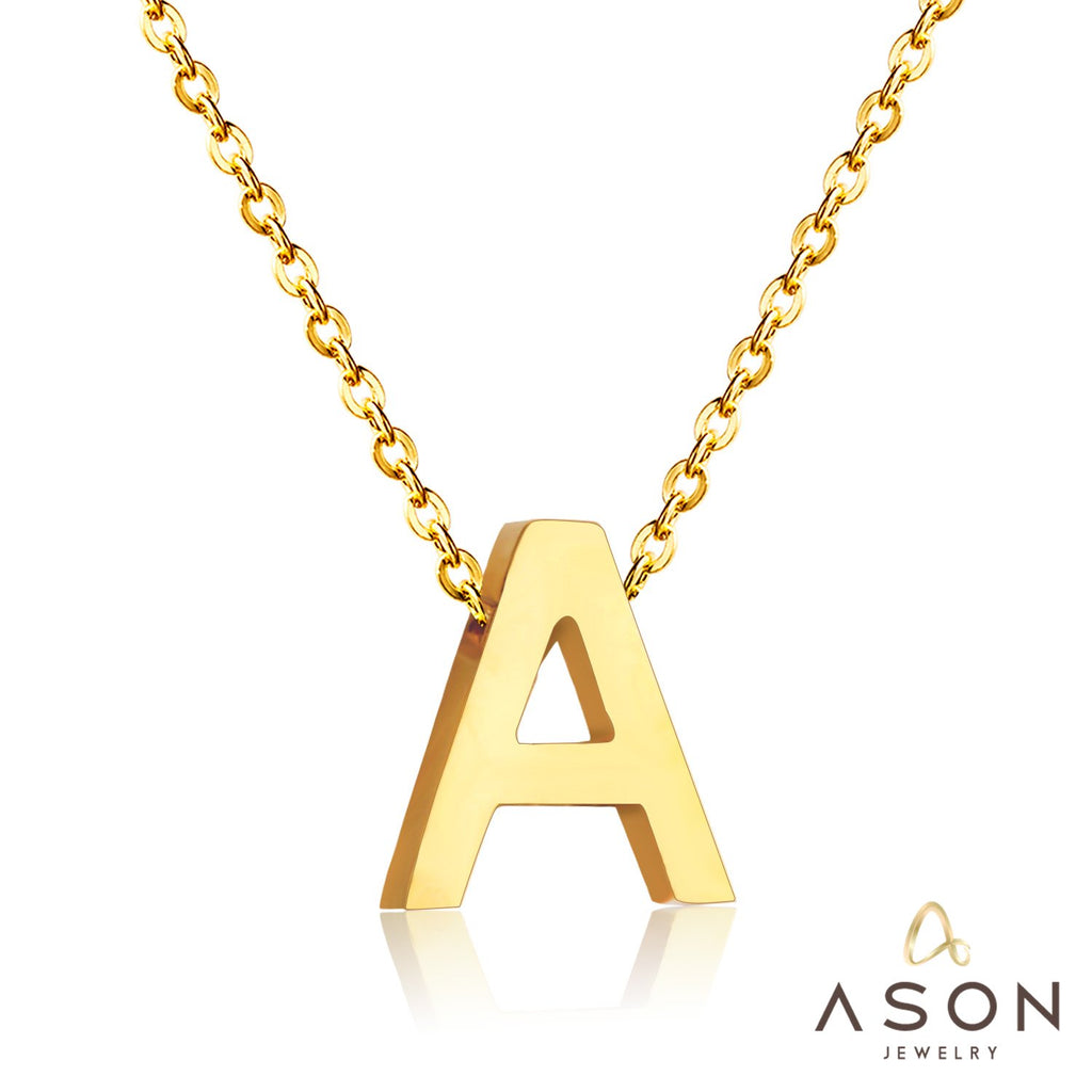 ASON Delicate Classic Style Initial 26 Letters Alphabet Chain Pendant Necklace Stainless Steel Gold Color Jewelry Chokers
