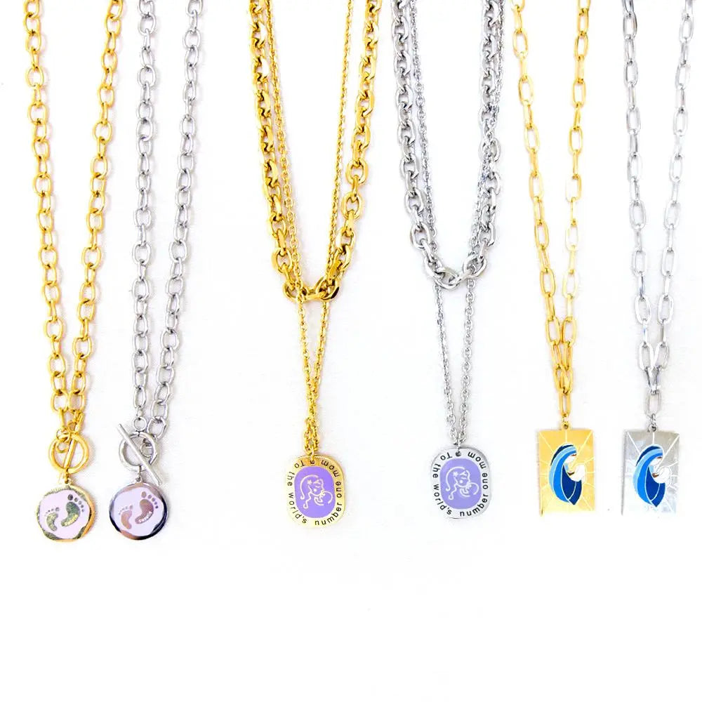 Purple Collier Blue Pattern Jewelry Link Chain Necklace For Woman Designer Charms 2022 New Aesthetic Girls Colliers asonjewelry