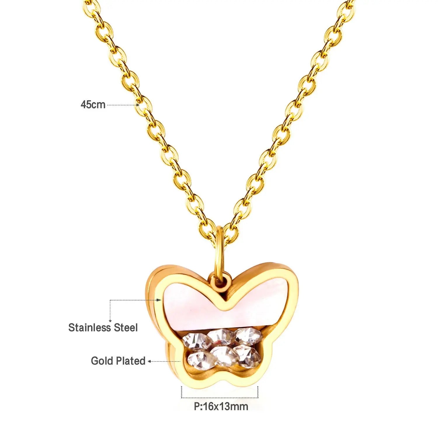 Butterfly CZ Shell Pendants Necklaces Women Gold Stainless Steel Link Chains Choker Necklace collares colar collier asonjewelry