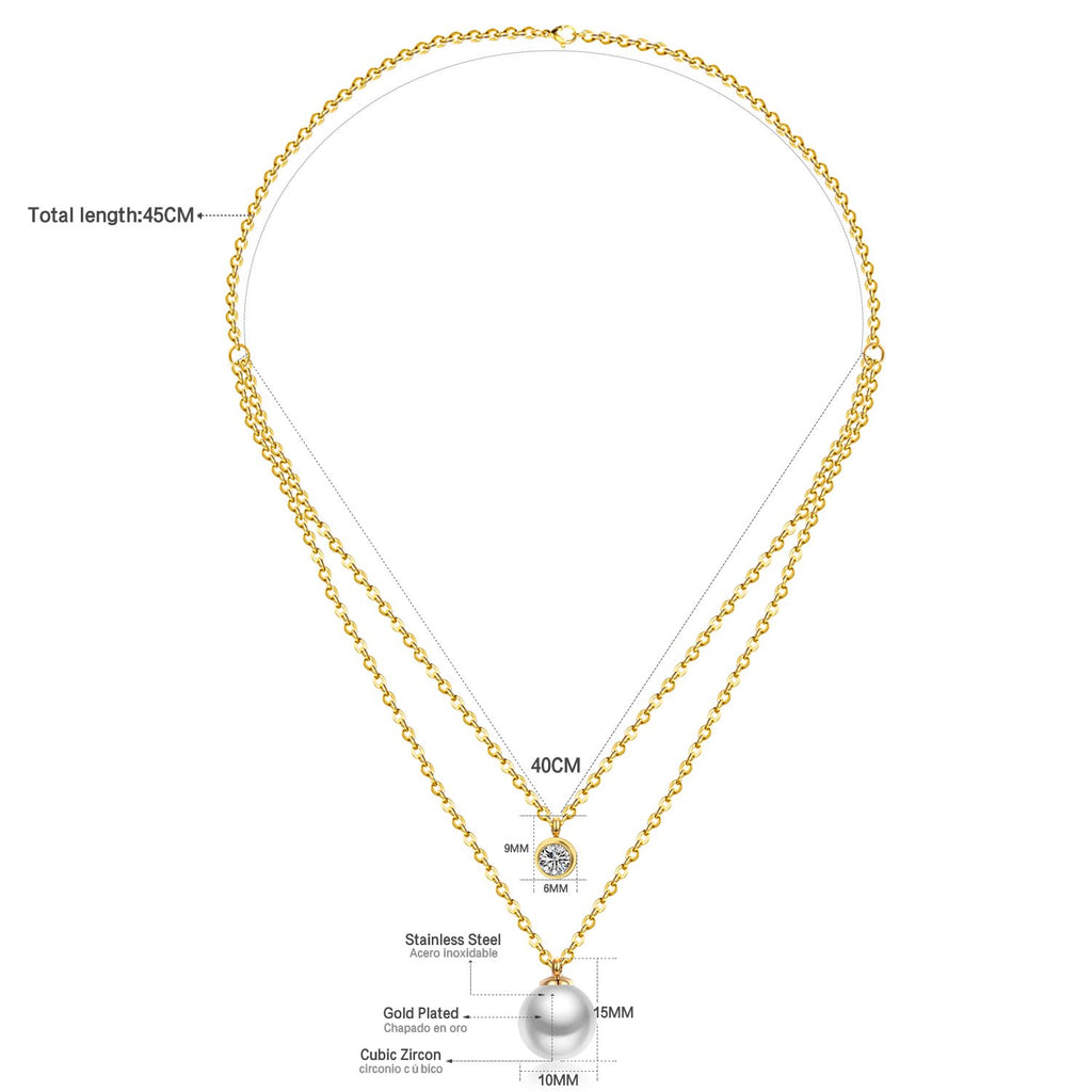 ASON Double Link Chain Choker Necklaces Stainless Steel Imitation Pearl Round Pendant Necklaces Female Party Wholesale Gift