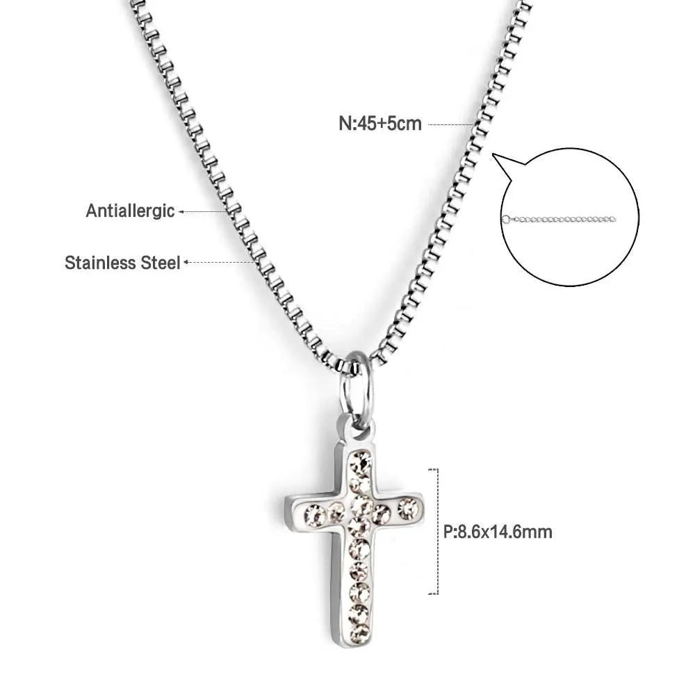 Stainless Steel CZ Cross Pendant Necklace For Women Men Crystal Rhinestone Jesus Box Chain Gothic Jewelry Gifts asonjewelry