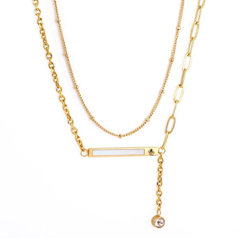 Link Chain Classic Design With Beads Chain Mix Collier Doule Layer Pendant Necklace With AAA Cubic Zirconia 2022 asonjewelry