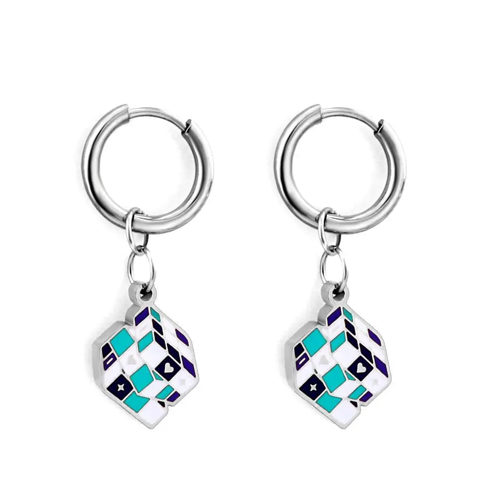 Magic Design Square Rubik's Cube Charms Pendient Earrings Stainless Steel Drop Jewelry On Ear aretes de mujer Gifts asonjewelry