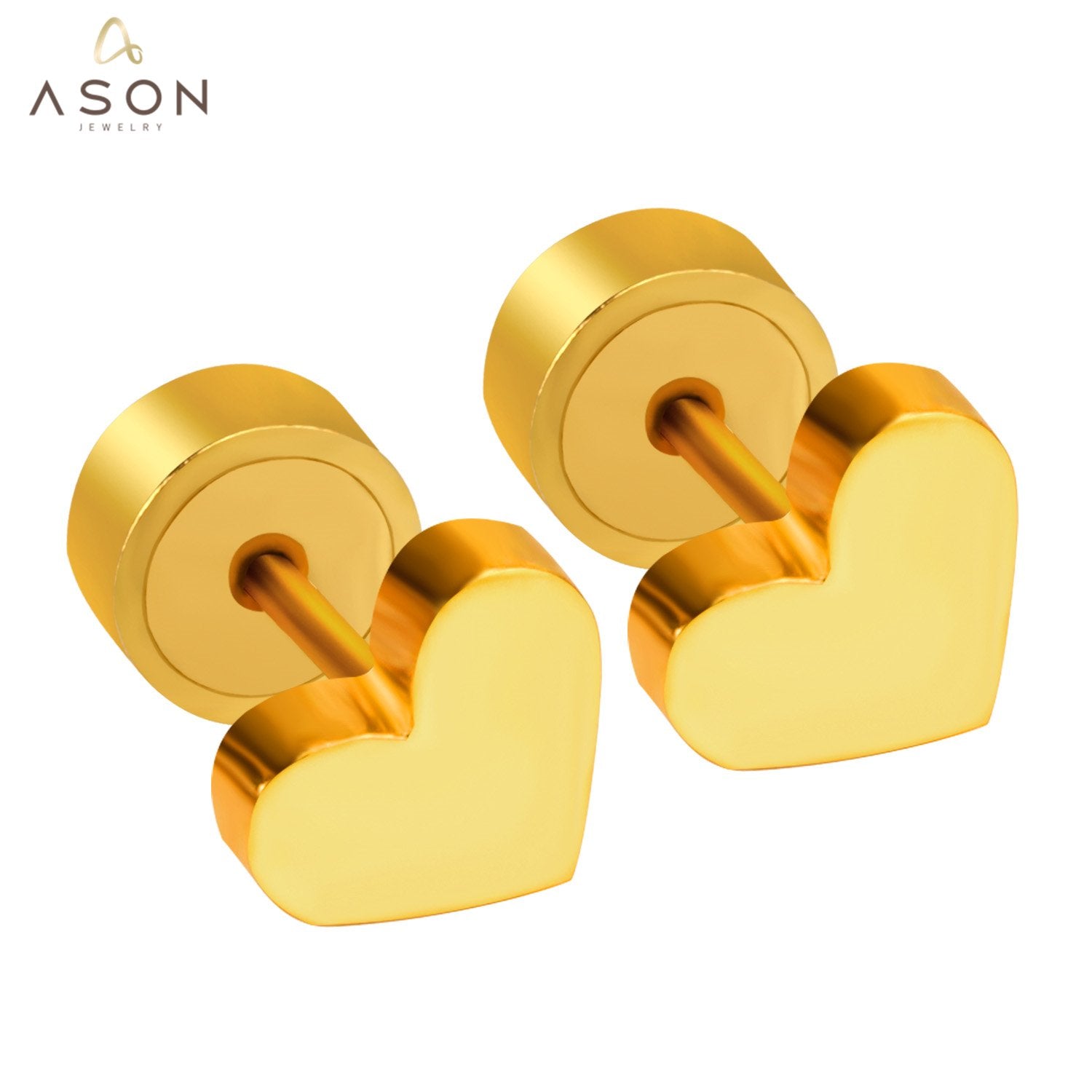 ASON Heart Shape Small Piercing Stud Earrings Stainless Steel for Women Gold Color Children Earring Fashion Jewelry Tiny asonjewelry