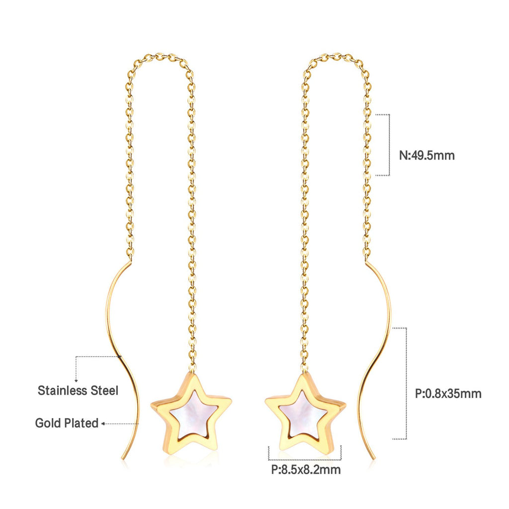 ASON Korean Style Star Shell Drop Earrings Dangle Chain Earring Stainless Steel Jewelry for Women Femme Party Gift