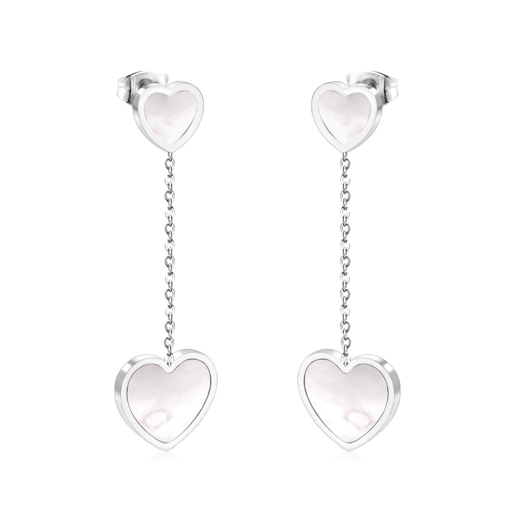 ASON Korean Style Statement Drop Earrings Shell Heart Dangle Earring Stainless Steel Jewelry for Women Femme Party Gift