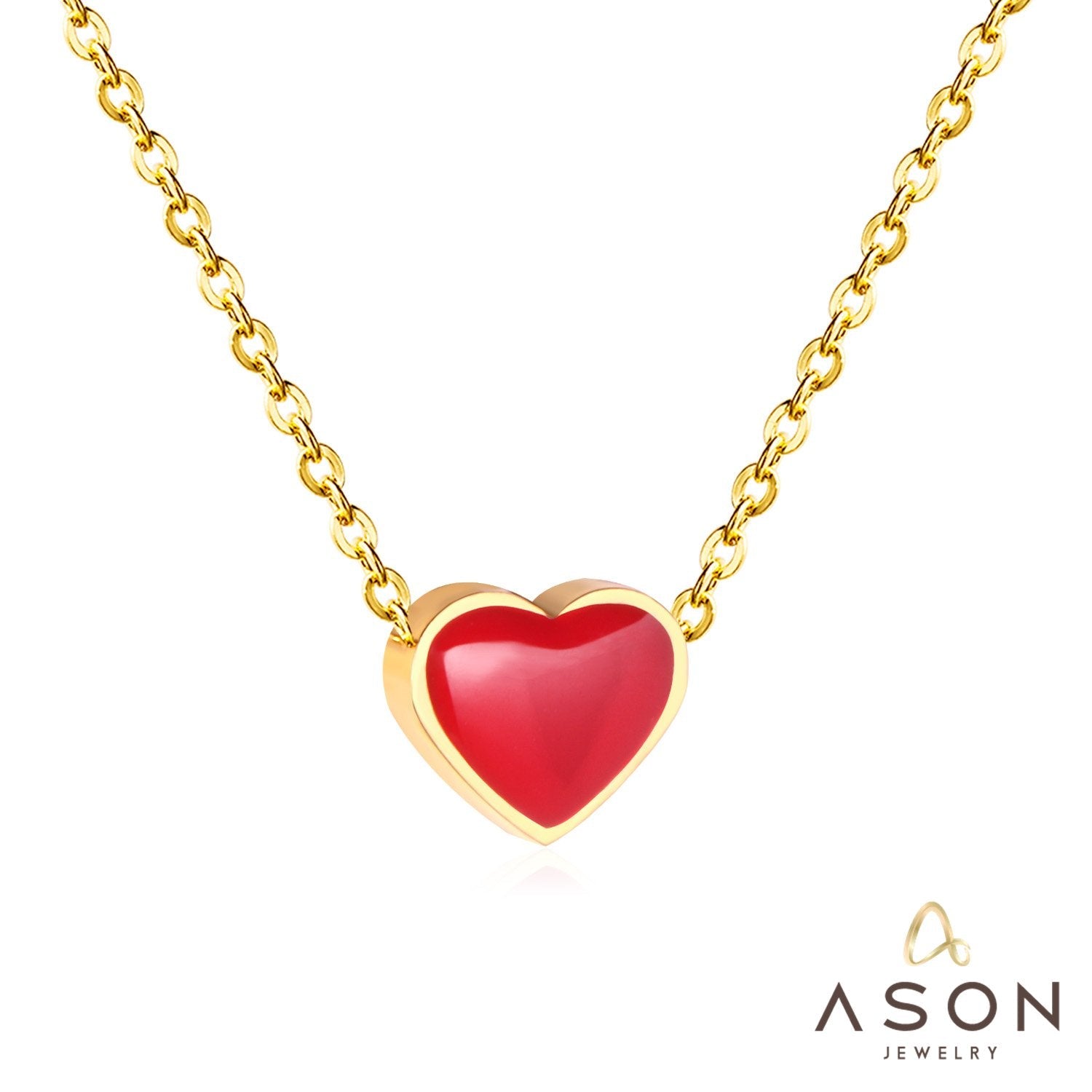ASON Lover's Gift Heart Shape Pendant Necklaces Stainless Steel Red/Green/Blue Color Dripping Oil Chains Necklaces Collars asonjewelry