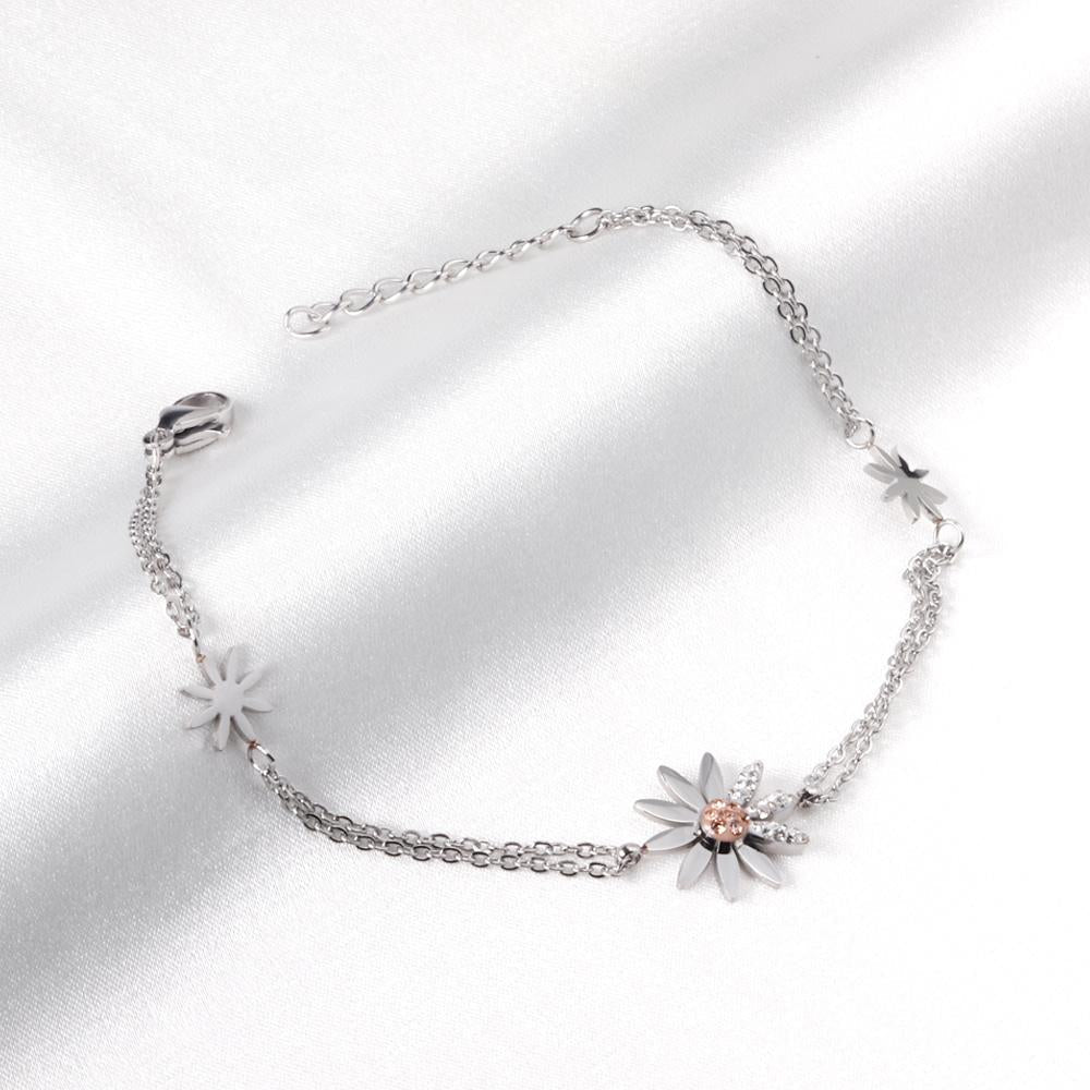 ASON Trendy Silver Color Stainless Steel 18+3 cm Daisy Cubic Zirconia Accessory Bracelets For Women Daily Wear Jewelry asonjewelry