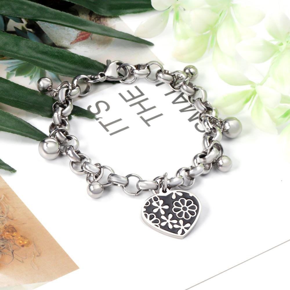 ASON Silver Color 316L Stainless Steel Bangle Heart Pendant Bracelet with Steel Ball Charm for Women Jewelry Party Gift asonjewelry