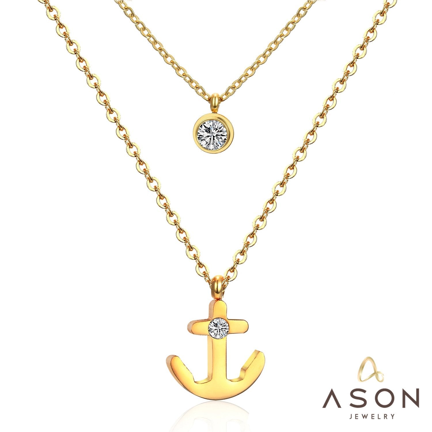 ASON Collier Femme Stainless Steel Double Chain Necklace Gold Color Anchor Pendants Women Choker Collars Fashion Jewelry asonjewelry