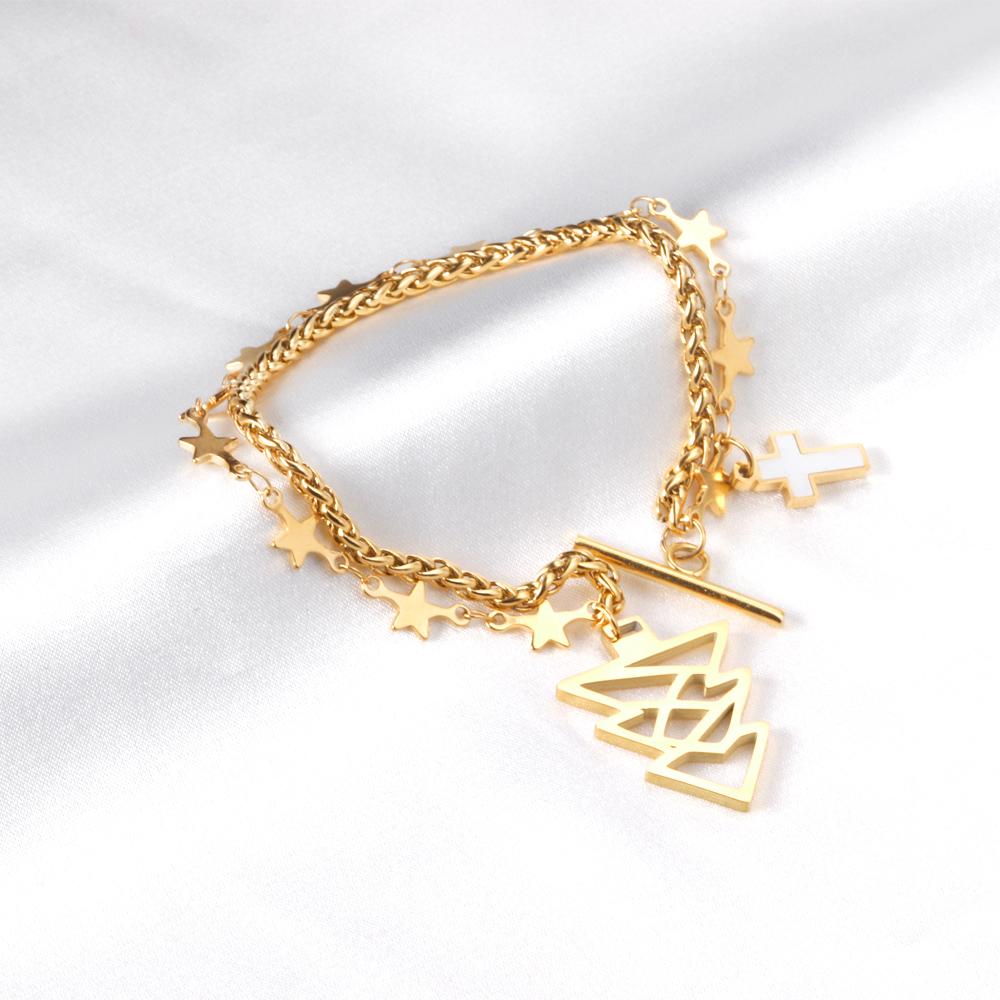 ASON Gold Color Star with Cross Charm Bracelets Stainless Steel Tree Pendant Link Bangles for Women Christmas Gift Jewelry asonjewelry
