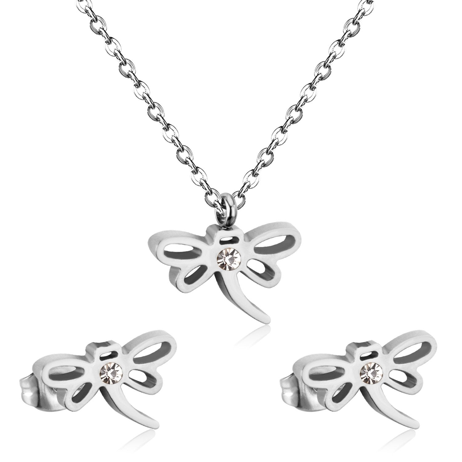 ASON Dragonfly Necklace Earrings Jewelry Set Stainless Steel Gold Color Animal Pendants Necklaces Statement Fashion Jewelry asonjewelry