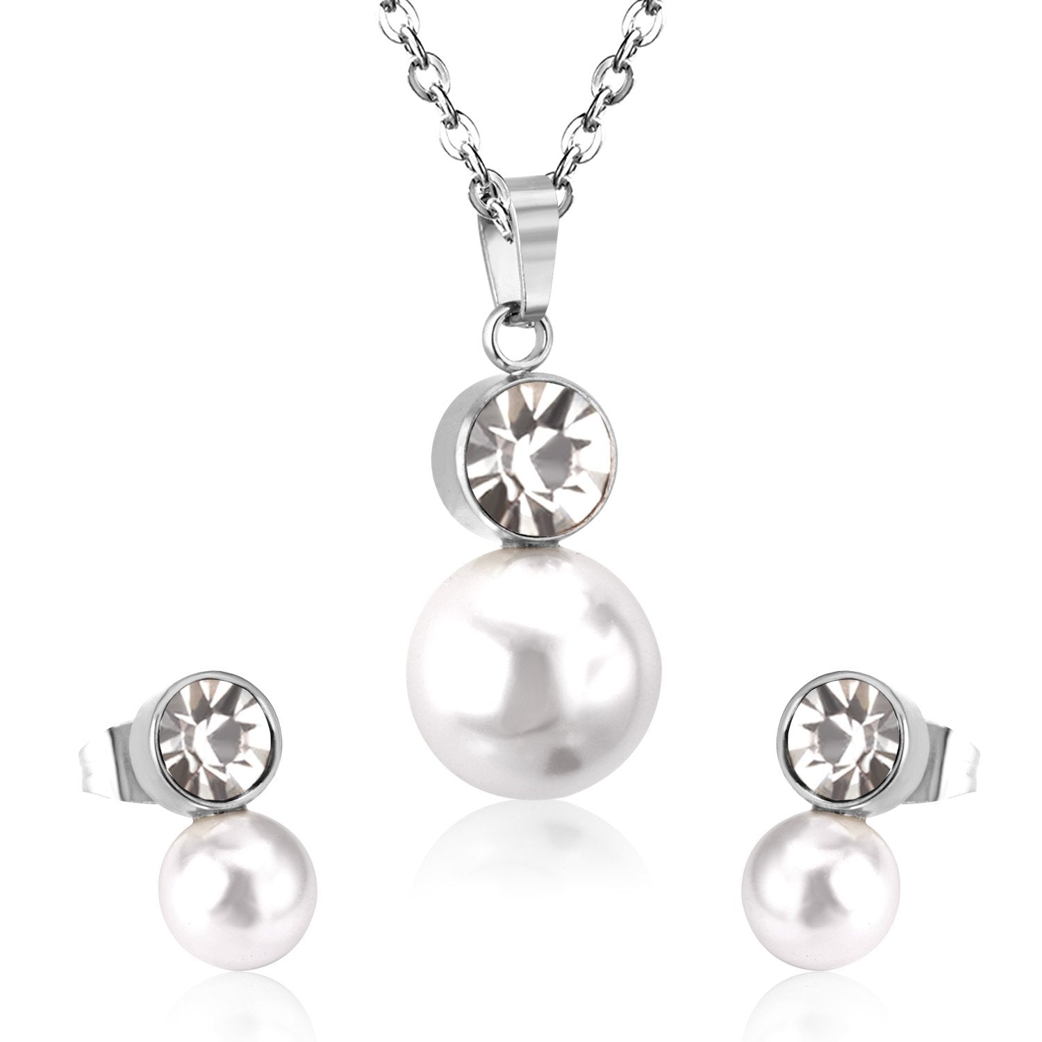 ASON Classic Jewelry Dubai Jewelry Sets Round Imitation Pearl Pendant Necklace Earring Sets With Round Zirconia Pendants asonjewelry