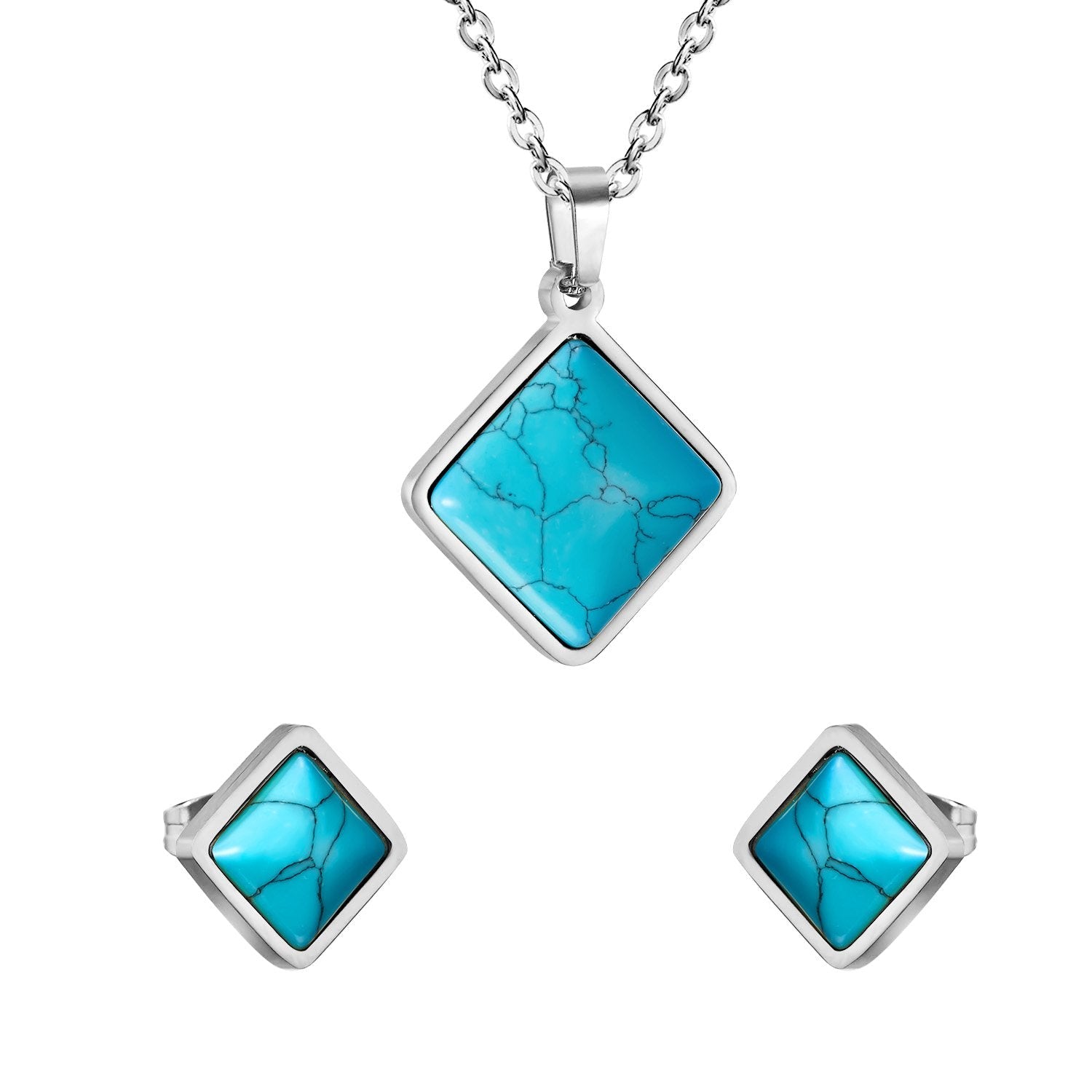 ASON Set Jewelry Women Stainless Steel Geometry Enamel Pendant Necklace Earrings Sets Wholesale Friend Gift asonjewelry