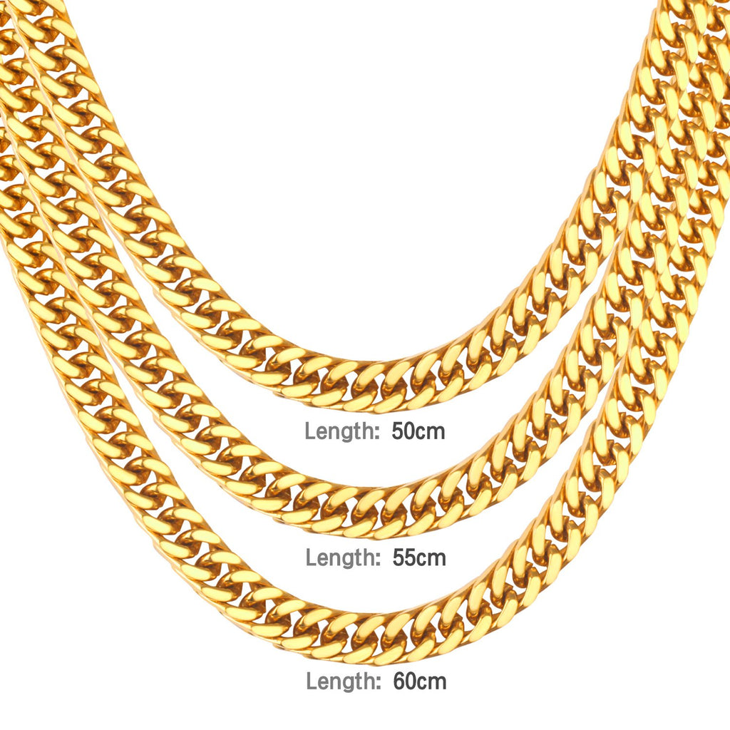 ASON 7mm Link Chians Jewelry Set Gold Color Stainless Steel Cuban Chain Necklace Bracelet Bangle Set For Women Men Fashion