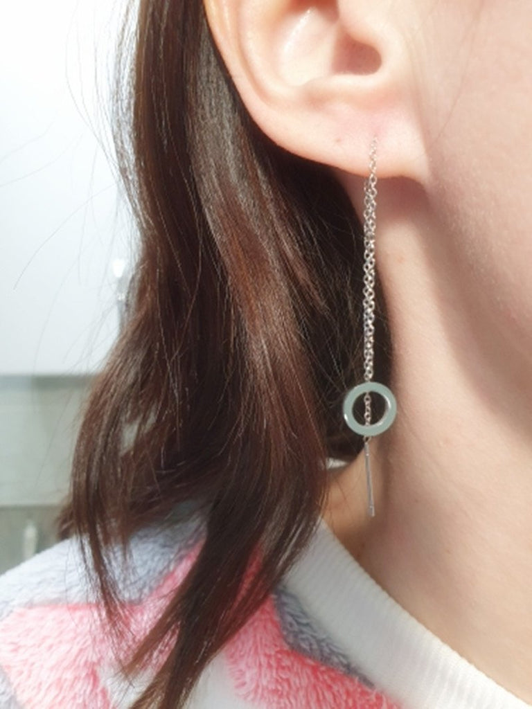 Brincos-pendientes colgantes de acero inoxidable con borlas de concha negra, joyería de hada coreana, cadena larga