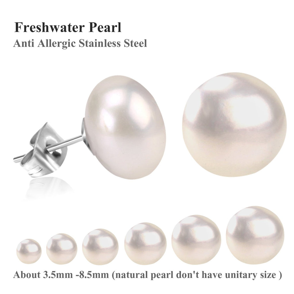 ASON Conjunto de pendientes de tamaño mixto de acero inoxidable 6 par/caja pendientes de perlas de agua dulce rosa y blanco uso diario Bioux femenino